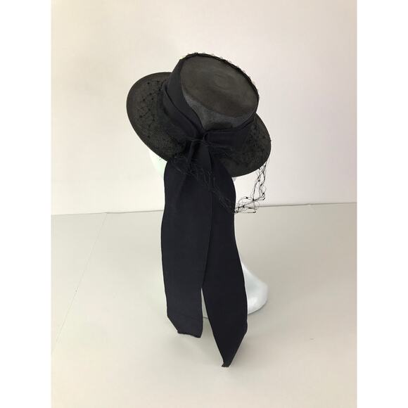Vintage 1940s Straw Sailor Hat with Star Studs Black & White Dainty Fascinator - Picture 2 of 10
